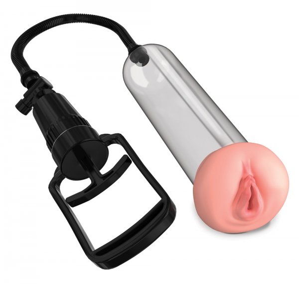 Pompa per pene trasparente con apertura per la vagina