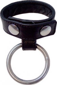 Cockstrap in pelle con fodera e cockring in metallo