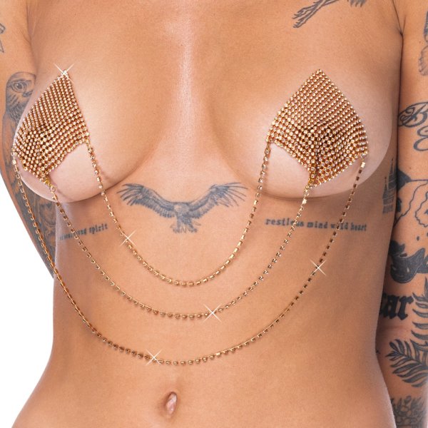 Adesivi per capezzoli glitterati con catene