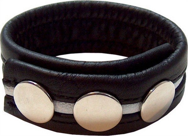 Polsino da pene in pelle nera con striscia bianca Polsino da pene in pelle nera con striscia bianca