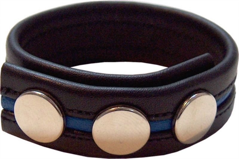 Cockstrap in pelle nera con bordo blu Cockstrap in pelle nera con bordo blu